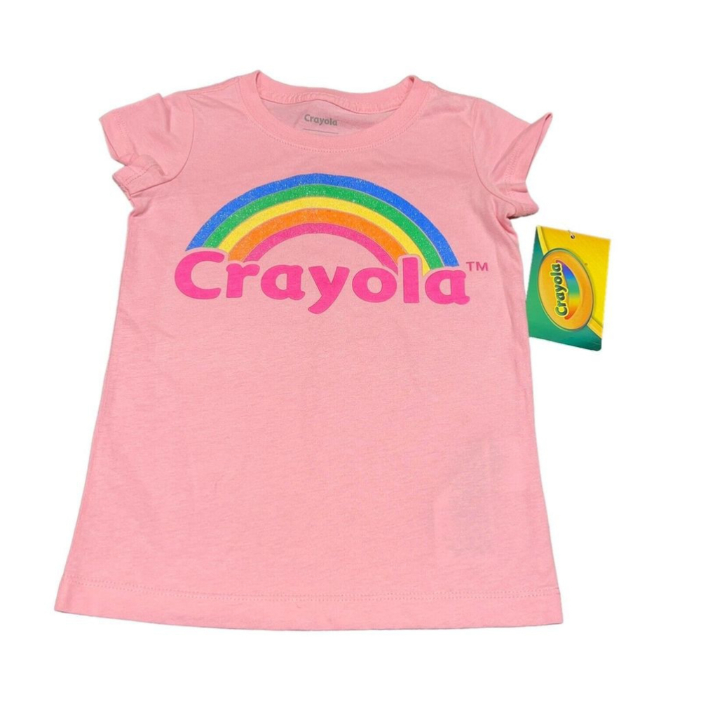 Crayola Pink Short Sleeve TShirt Glitter Rainbow‎ Fitted Tee Size 4 NWT HTF